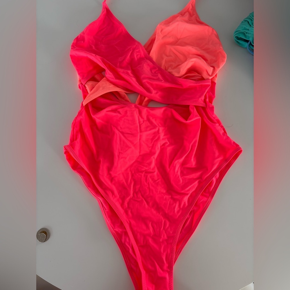 Popvil Neon Coral Cut-Out One Piece Swimsuit XL